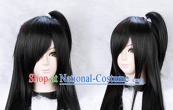 Black Chinese Ancient Knight Long Wigs Classic Wig for Women