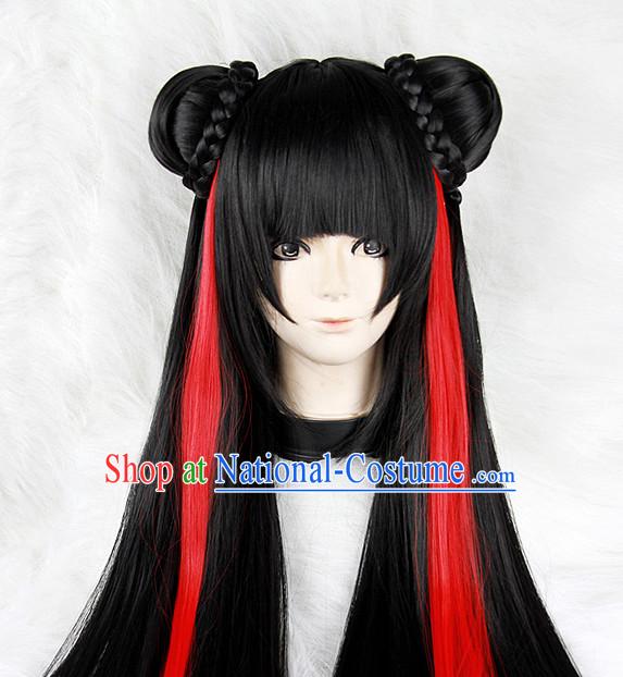 Black Chinese Ancient Knight Cosplay Long Wigs Classic Wig for Women