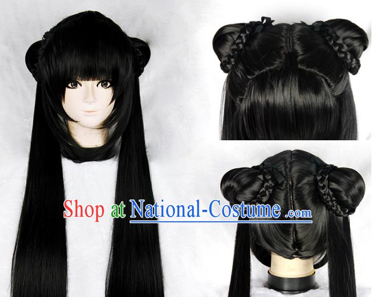 Black Chinese Ancient Heroine Cosplay Long Wigs Classic Wig for Women