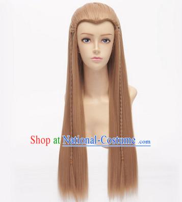 Ancient Asian Chinese Japenese Korean Knight Cosplay Long Wigs Classic Lace Front Toupee Hair Extensions Wig