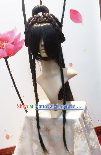 Ancient Asian Chinese Japenese Korean Knight Cosplay Long Wigs Classic Lace Front Toupee Hair Extensions Wig