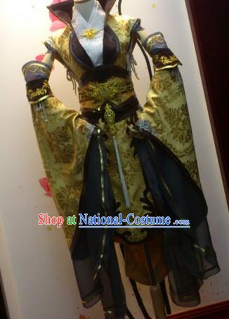 Ancient Asian Chinese Japenese Korean Empress Cosplay Knight Costumes and Hair Jewelry Complete Set