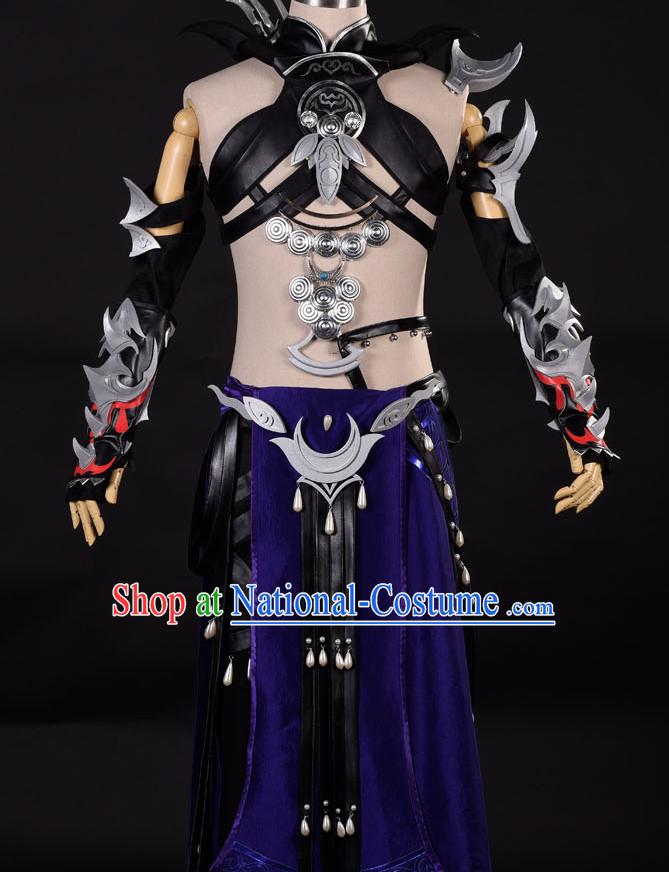 Ancient Chinese Knight Fighter Cosplay Costumes Complete Set for Men