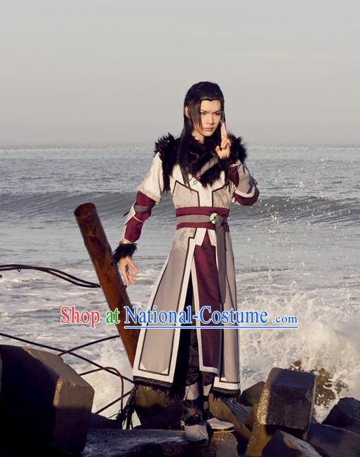 Ancient Chinese Knight Prince Cosplay Costumes and Hair Accessories Complete Set for Men