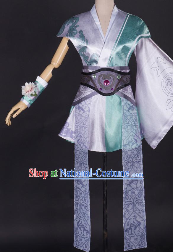 Ancient Chinese Knight Prince Cosplay Costumes and Hair Accessories Complete Set for Men