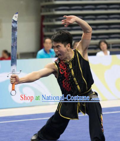 Top Kungfu Broadsword Competition Outfit Wushu Contest Jacket Pants Supplies Custom Kung Fu Costume Wu Shu Clothing Martial Arts Costumes for Men Women Kids Boys Girls