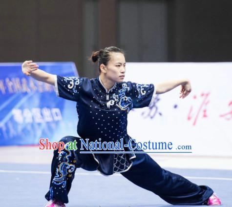 Top Wushu Long Fist Competition Suits Changquan Tourament Qigong Kung Fu Training Clothes Shaolin Outfit Martial Arts Uniform for Men Women Girls Boys Kids Adults