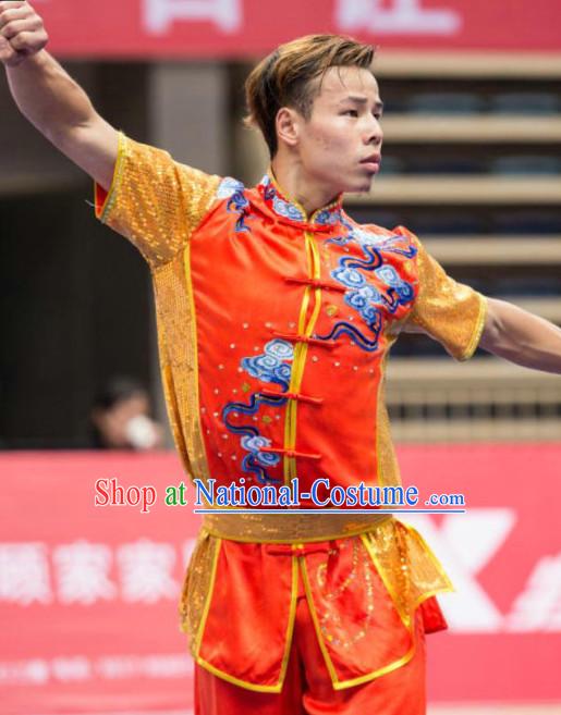 Top Wushu Long Fist Competition Suits Changquan Tourament Qigong Kung Fu Training Clothes Shaolin Outfit Martial Arts Uniform for Men Women Girls Boys Kids Adults