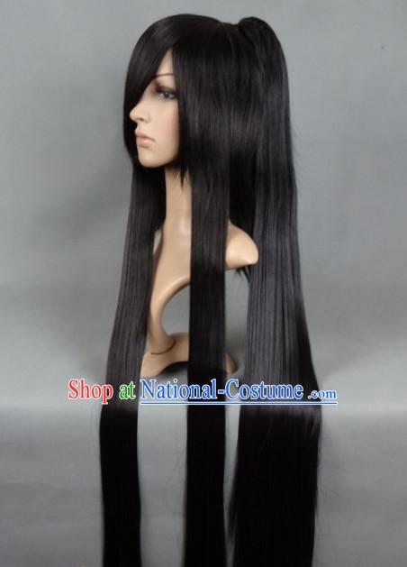 Ancient Chinese Classic Ancient Asian Korean Japanese Black Long Wigs for Men