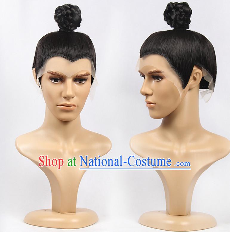 Ancient Chinese Classic Ancient Asian Korean Japanese Black Long Wigs for Men