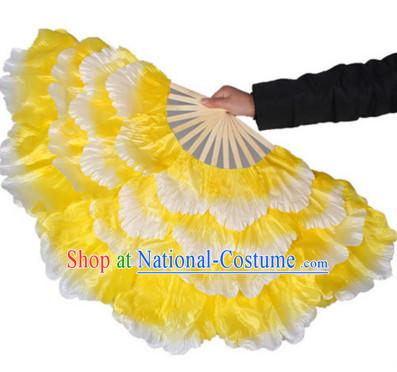 Traditional Yellow Peony Flower Dance Hands Fan Hand Fan Stage Performance Parade Korean Japanese Chinese Fan