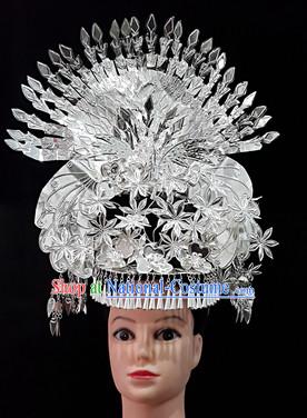 China Guizhou Province Ethnic Miao Silver Peacock Hat