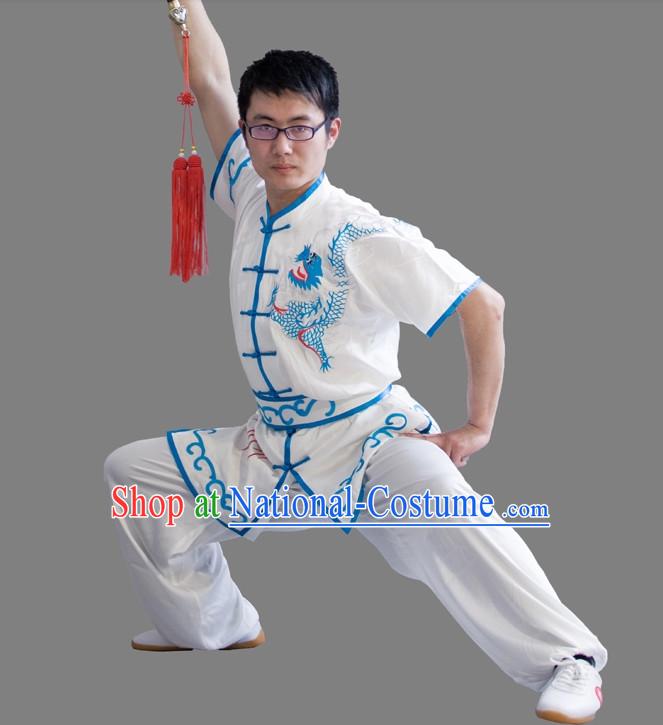 Top Chinese Classical Dragon Embroidery Short Sleeves Wushu Suit