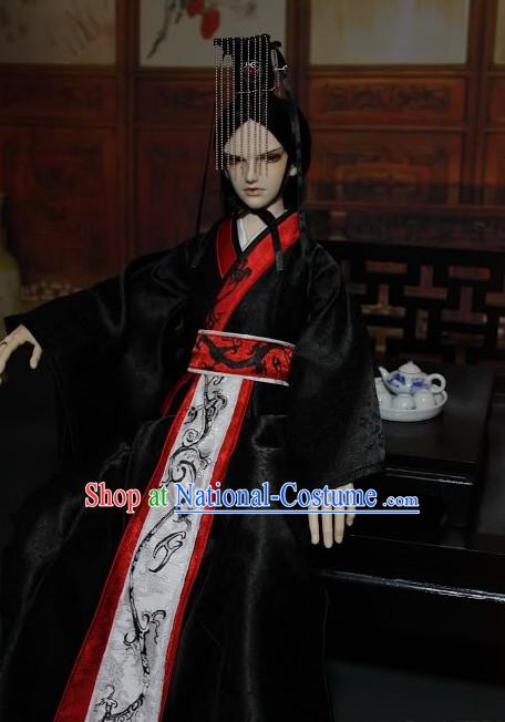 Asian Fashion Black Chinese Emperor Costumes and Crown for Men