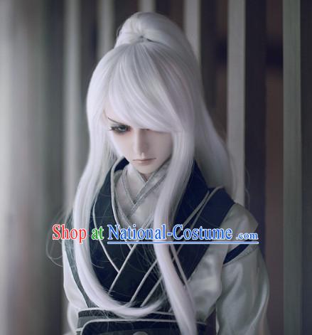 Chinese Traditional White Long Wig for Men