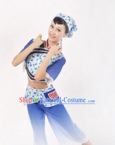 Custom Made Asian Female Worker Dance Costume Complete Set