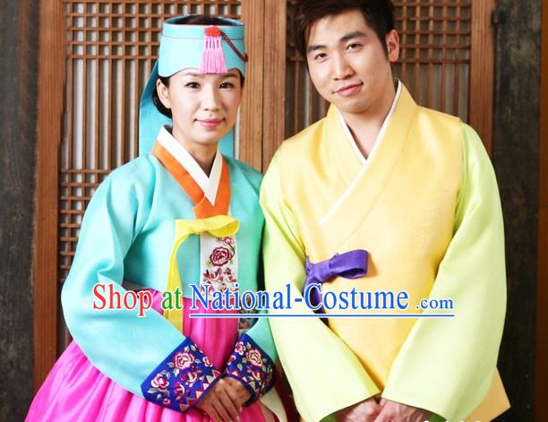 Korean Traditional Couple Wedding Veils Clothes Complete Set for Men and Women