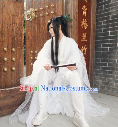 Pure White Chinese Kimono Costumes Asian Fashion Complete Set