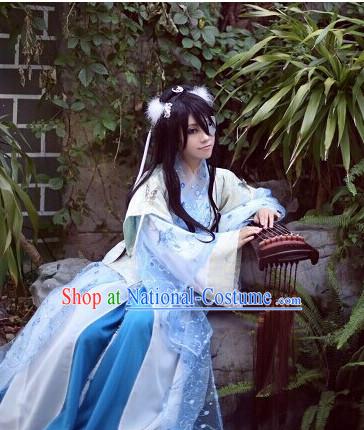 Top Chinese Halloween Costumes Asian Fashion Blue Fairy Costume Complete Set for Women