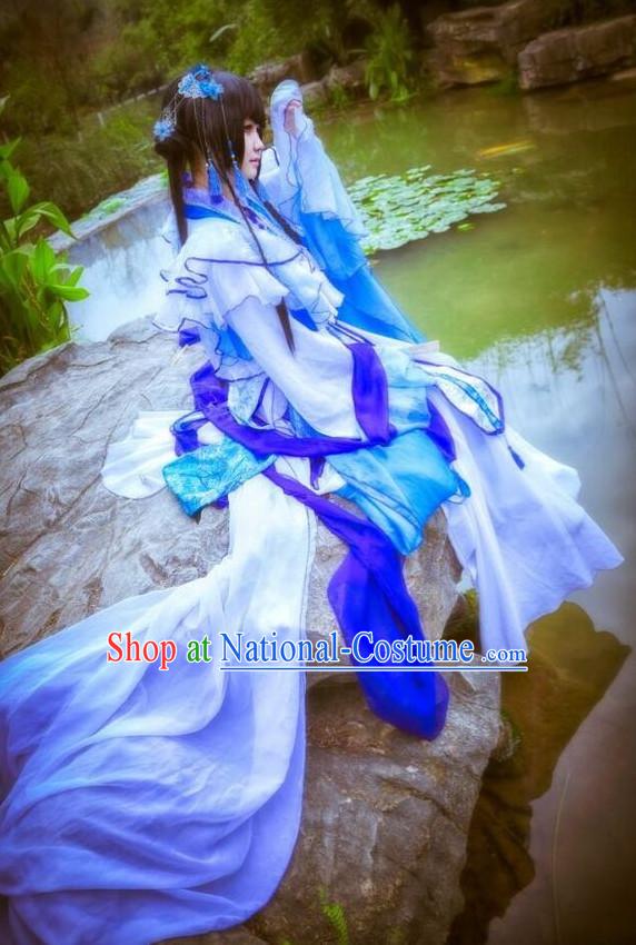 Blue Chinese Empress Cosplay Costumes Asian Fashion Complete Set for Women