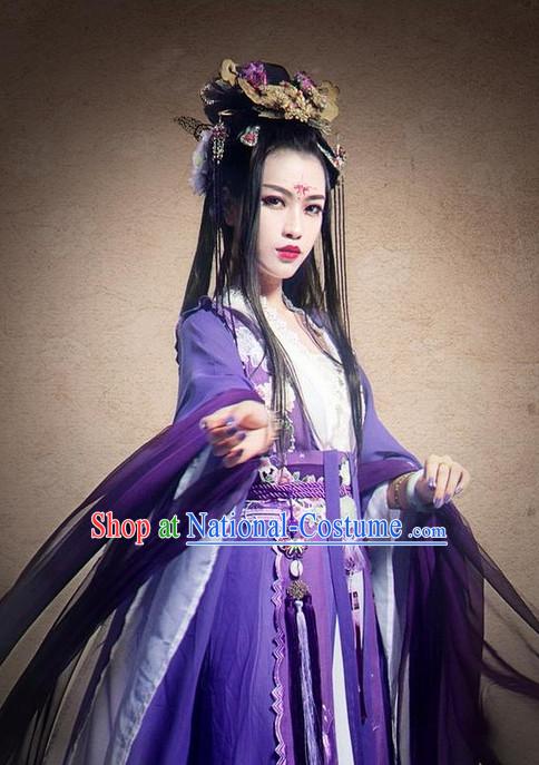 Asian Fashion Chinese Purple Princess Clothes and Hair Jewelry Complete Set for Women