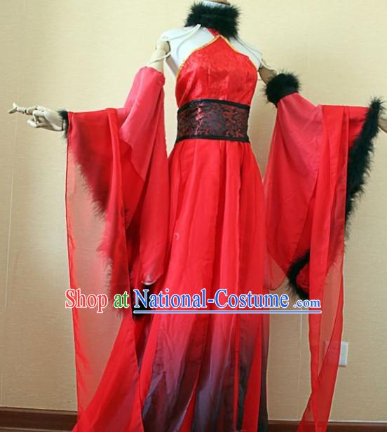 Asian Fashion Chinese Red Sexy Halloween Costumes Complete Set for Women