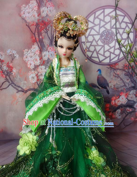 Asia Fashion China Civilization Chinese Green Hanfu Robe Complete Set