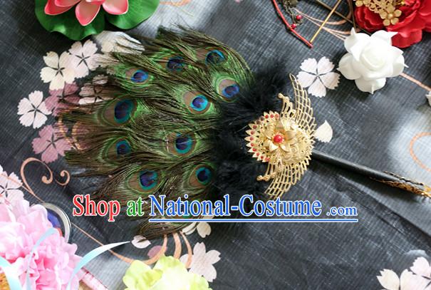 Chinese Imperial Empress Peacock Feather Fan