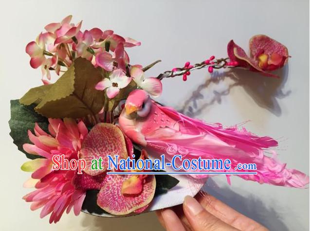 Custom Made Designer Bird and Flower Hair Fascinators Hair Slides Headpieces Hair Ornaments