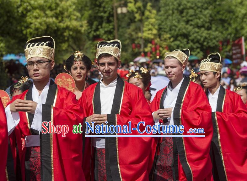 Asian Chinese Red Wedding Custom Made Dresses and Hat