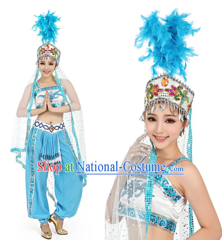 Chinese Dance Costumes Apparel Dance Stores Dance Gear Dance Attire and Hair Accessories Complete Set for Women