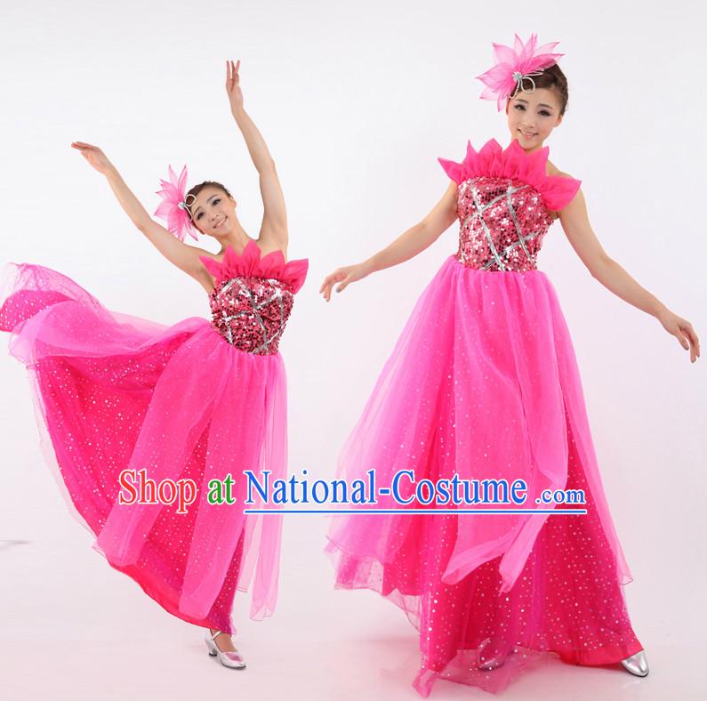 Chinese Ball Dance Costumes Apparel Dance Stores Dance Gear Dance Attire and Hair Accessories Complete Set for Women