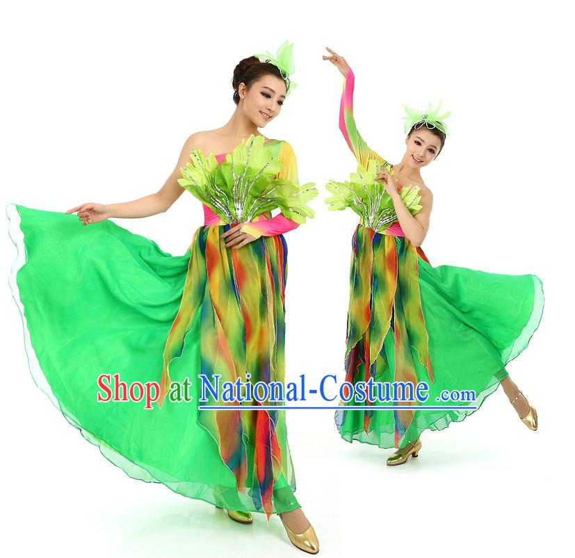 Chinese Stage Professional Dancing Costumes Apparel Dance Stores Dance Gear Dance Attire and Hair Accessories Complete Set