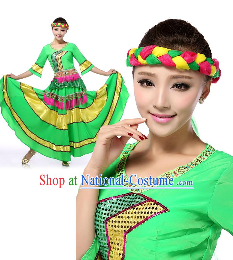 Asian Chinese Classical Dancing Costume Dance Stores Dance Gear Dance Attire and Hair Accessories Complete Set