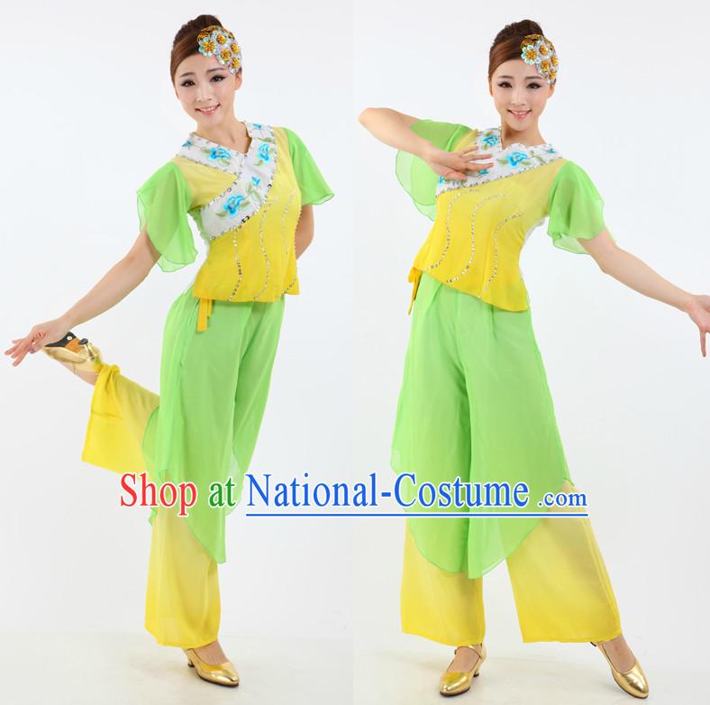 Asian Chinese Fans Dance Costume Dance Stores Dance Gear Dance Attire and Hair Accessories Complete Set