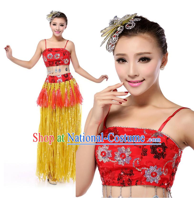 Chinese Stage Dancing Costumes Apparel Dance Stores Dance Gear Dance Attire and Hair Accessories Full Set