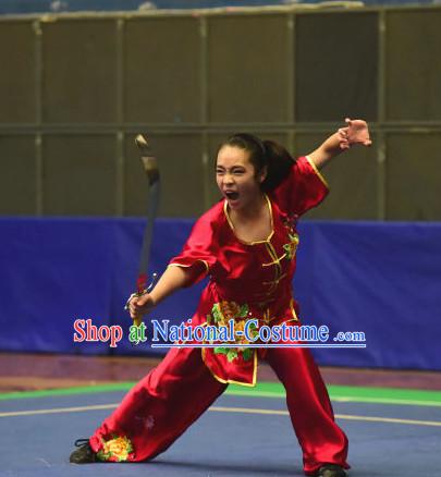 Top Red Chinese Wushu Kung Fu Sword Uniforms Kungfu Uniform Martial Arts Competition Costumes for Women