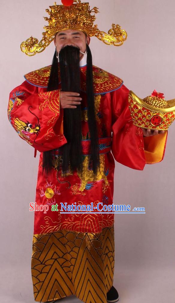 Chinese Culture Chinese Opera Costumes Chinese Cantonese Opera Beijing Opera Costumes Cai Shen Costumes and Hat Complete Set for Men