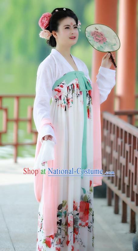 Chinese Tang Dynasty Clothing and Headpieces Complete Set for Women