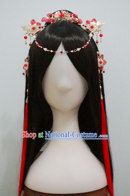 Traditional Chinese Costumes Black Wigs and Handmade Hair Accessories Hair Jewelry