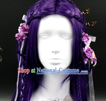 Chinese Ancient Princess Long Purple WIgs and Hair Accessories Set