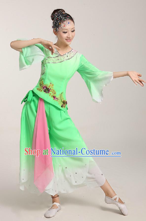 Chinese Folk Ribbon or Fan Dancing Costume and Headwear Complete Set for Women