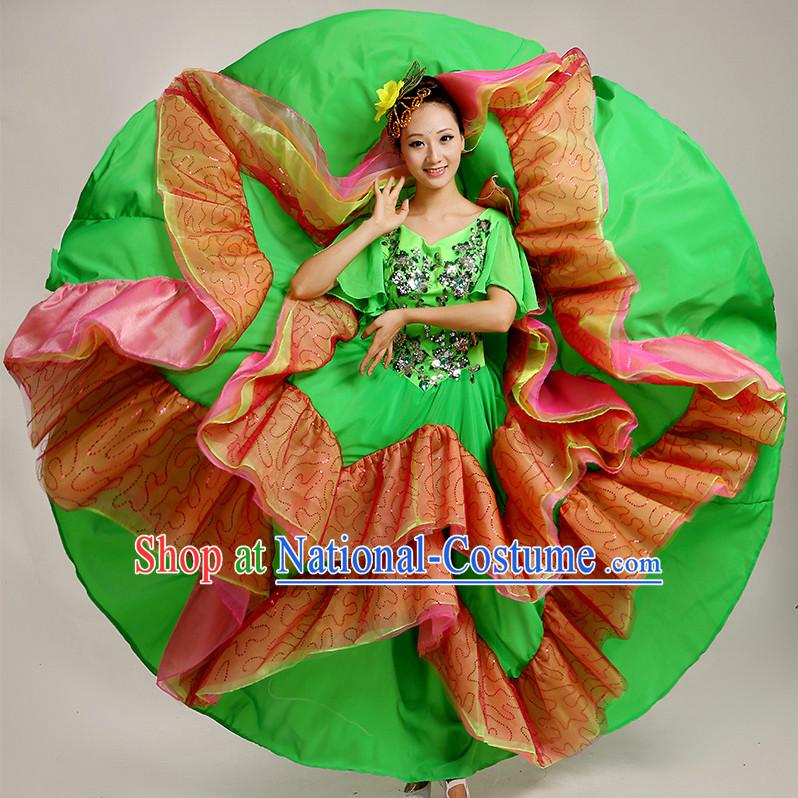 Chinese Flower Dance Costumes and Headwear Complete Set for Women