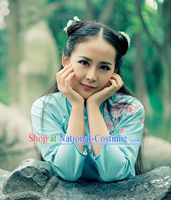 Chinese Traditional Blue Mandarin Clothes for Women