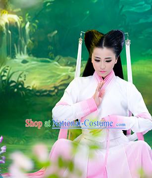 Chinese Traditional White Pink Xiao Long Nv Dragon Lady Fairy Costumes