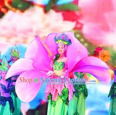 Flower Shape Traditional Chinese Dance Costumes and Headpieces Complete Set