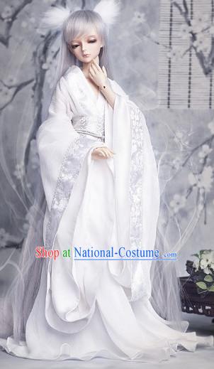 Pure White Traditional Chinese Fairy Costumes and Hair Accessories Complete Set for Women