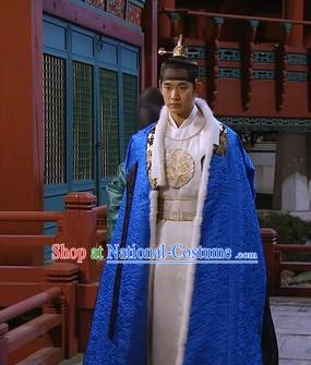 Ancient Korean Emperor Dragon Costumes Mantle and Headwear Complete Set