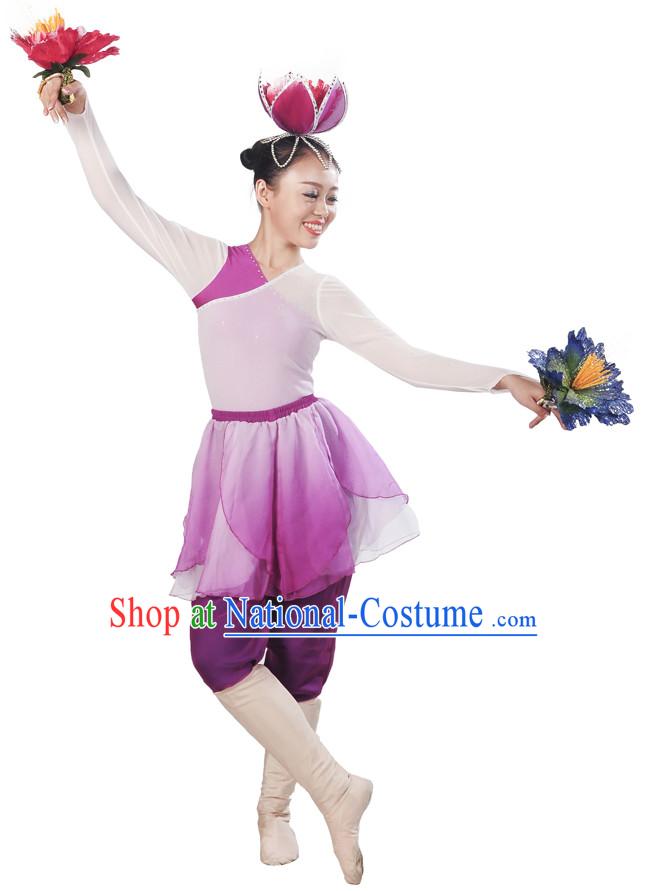 Purple White Flower Dancewear and Flower Hair Decorations Complete Set for Women