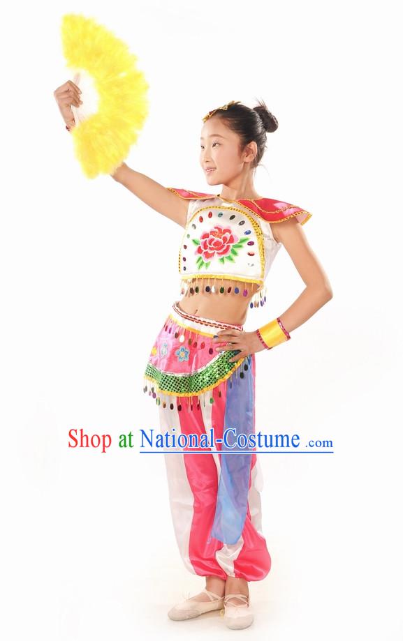 Folk Kids Dance Dresses and Headwear Complete Set